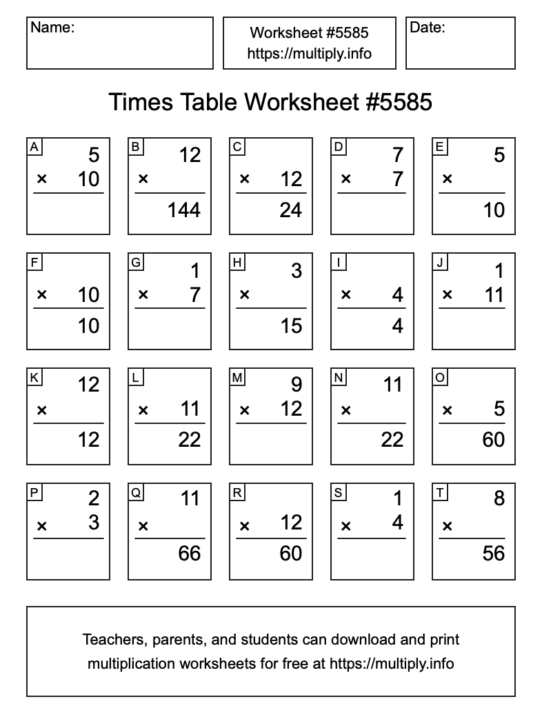 Times Table Worksheet #5585