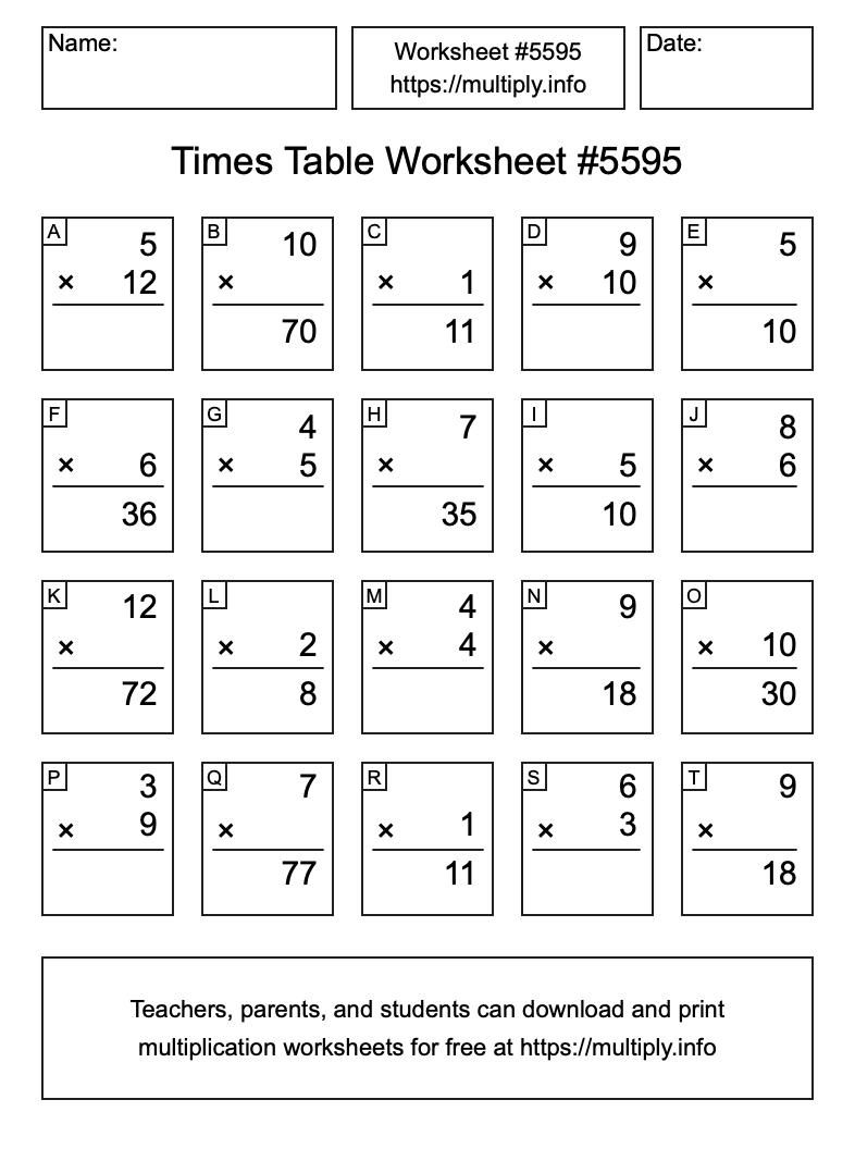 Times Table Worksheet #5595