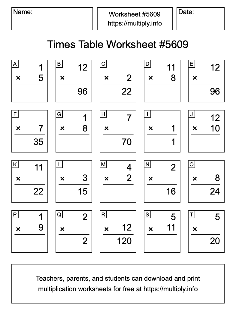 Times Table Worksheet #5609