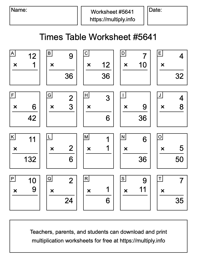 Times Table Worksheet #5641