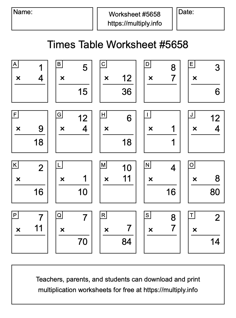 Times Table Worksheet #5658