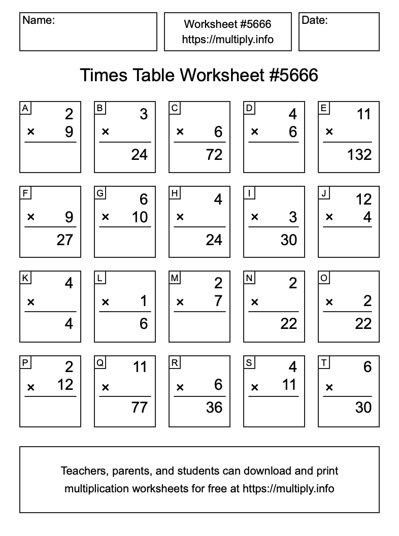 Times Table Worksheet #5666