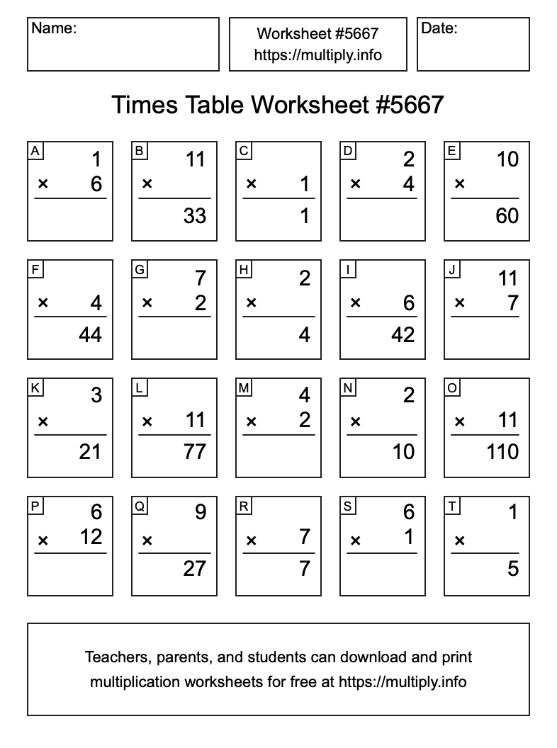Times Table Worksheet #5667