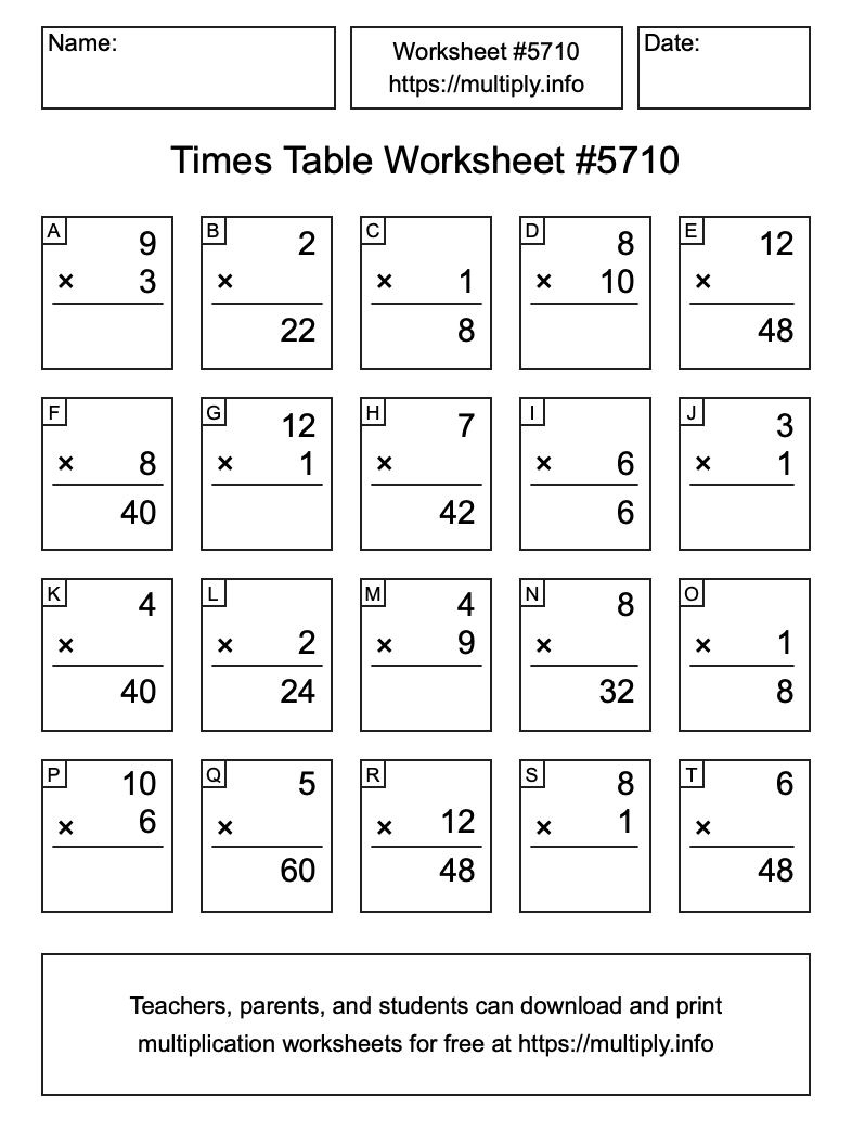 Times Table Worksheet #5710