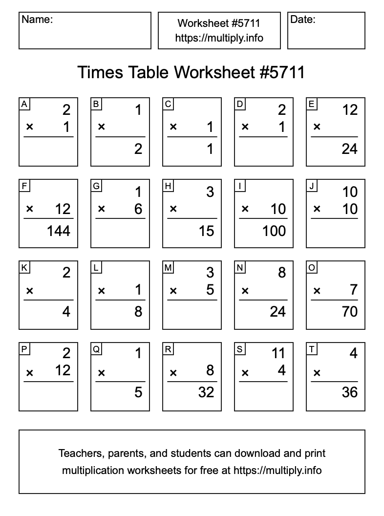 Times Table Worksheet #5711