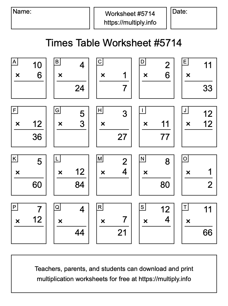 Times Table Worksheet #5714