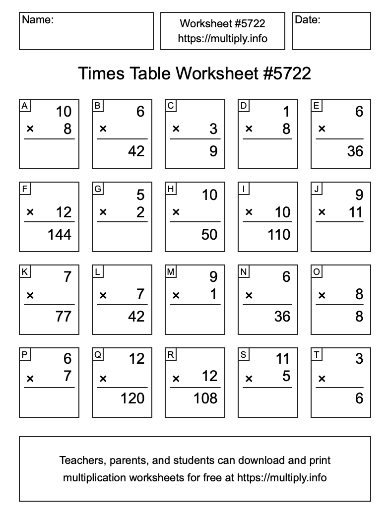 Times Table Worksheet #5722