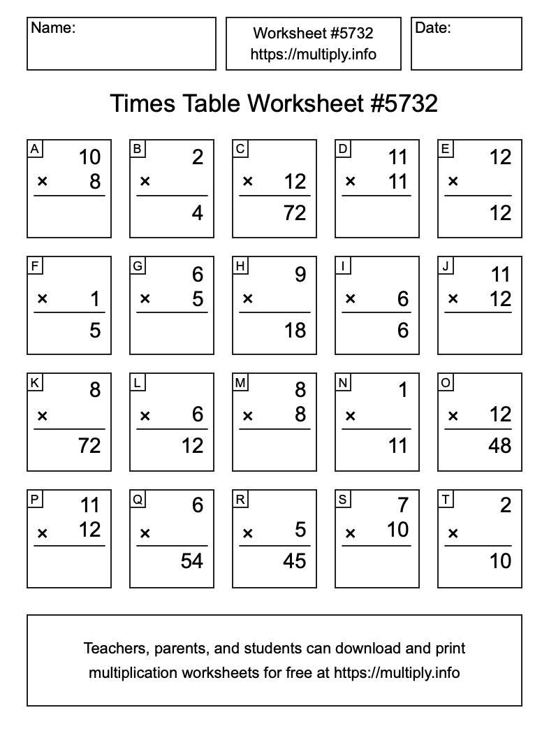 Times Table Worksheet #5732