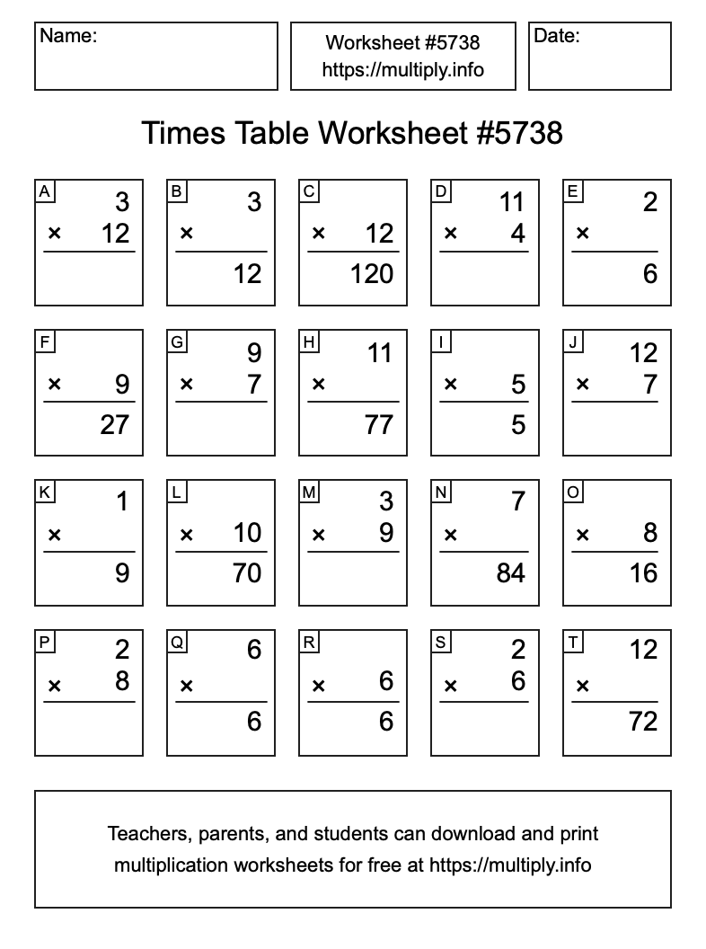 Times Table Worksheet #5738