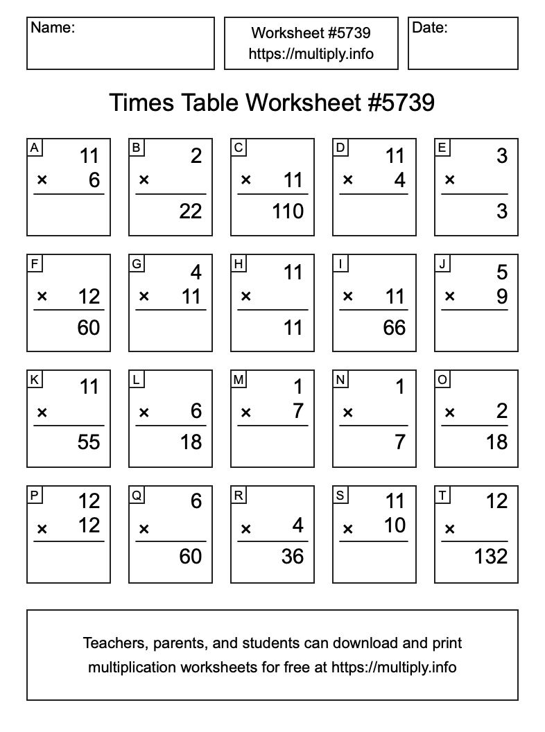 Times Table Worksheet #5739