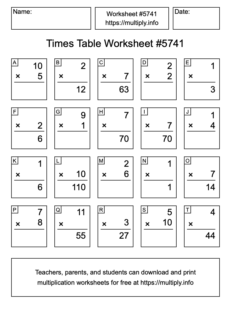 Times Table Worksheet #5741