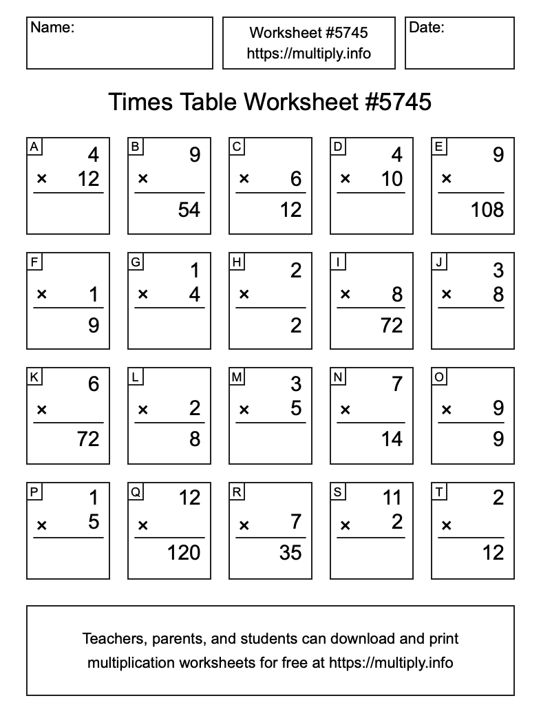 Times Table Worksheet #5745