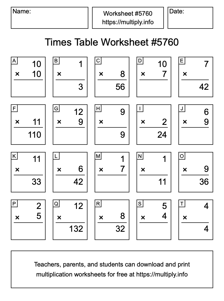 Times Table Worksheet #5760