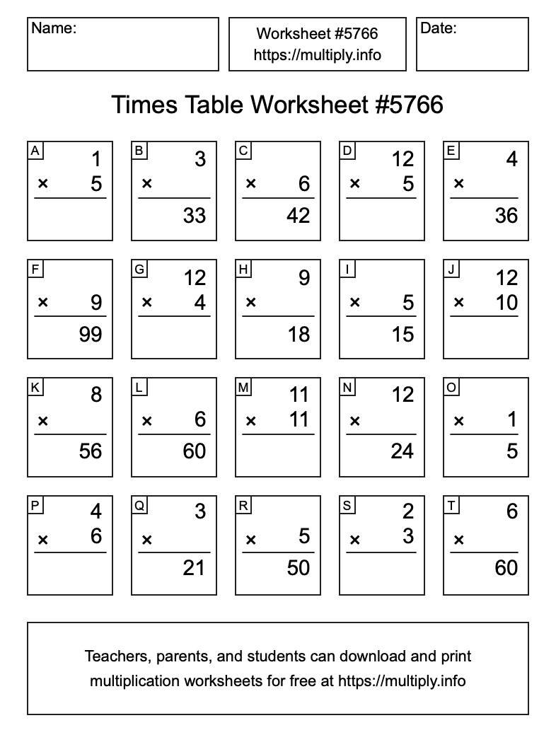 Times Table Worksheet #5766