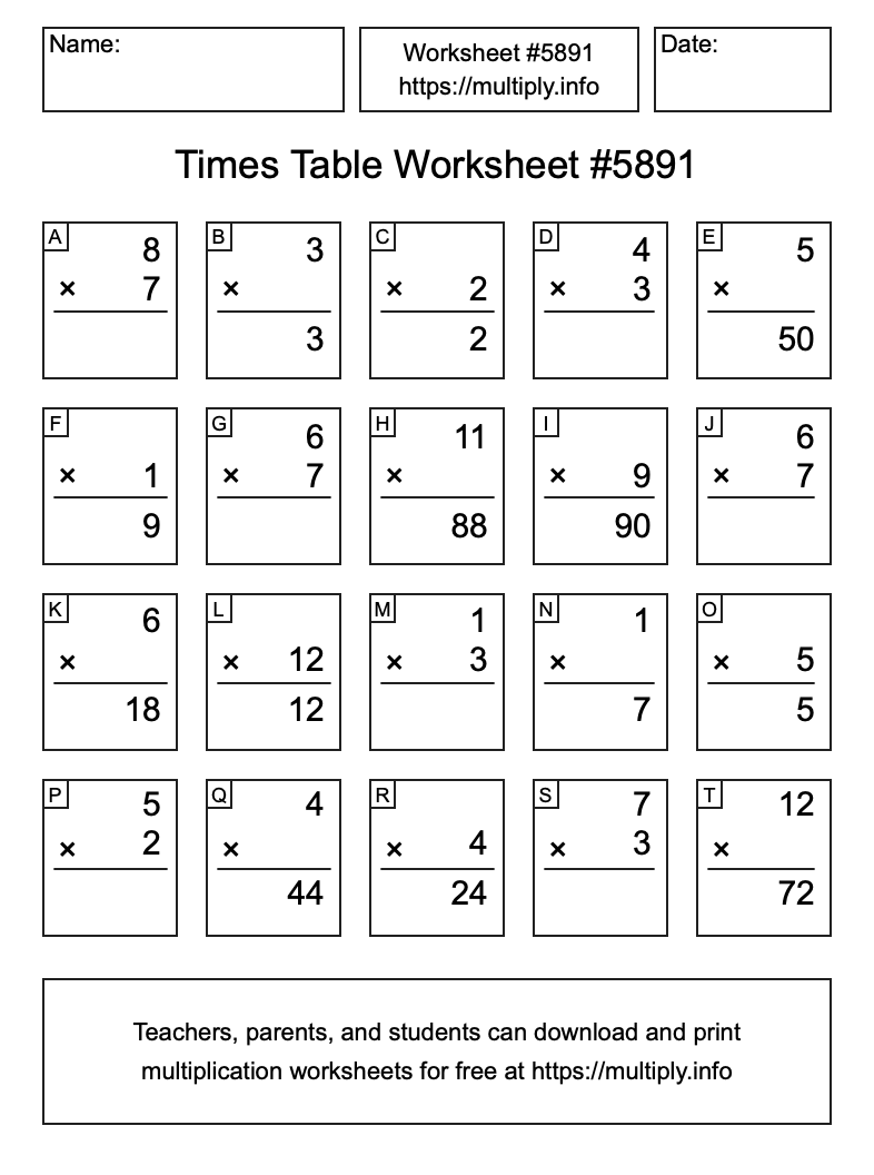 Times Table Worksheet #5891