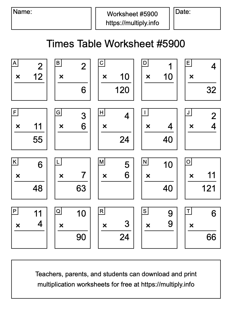 Times Table Worksheet #5900