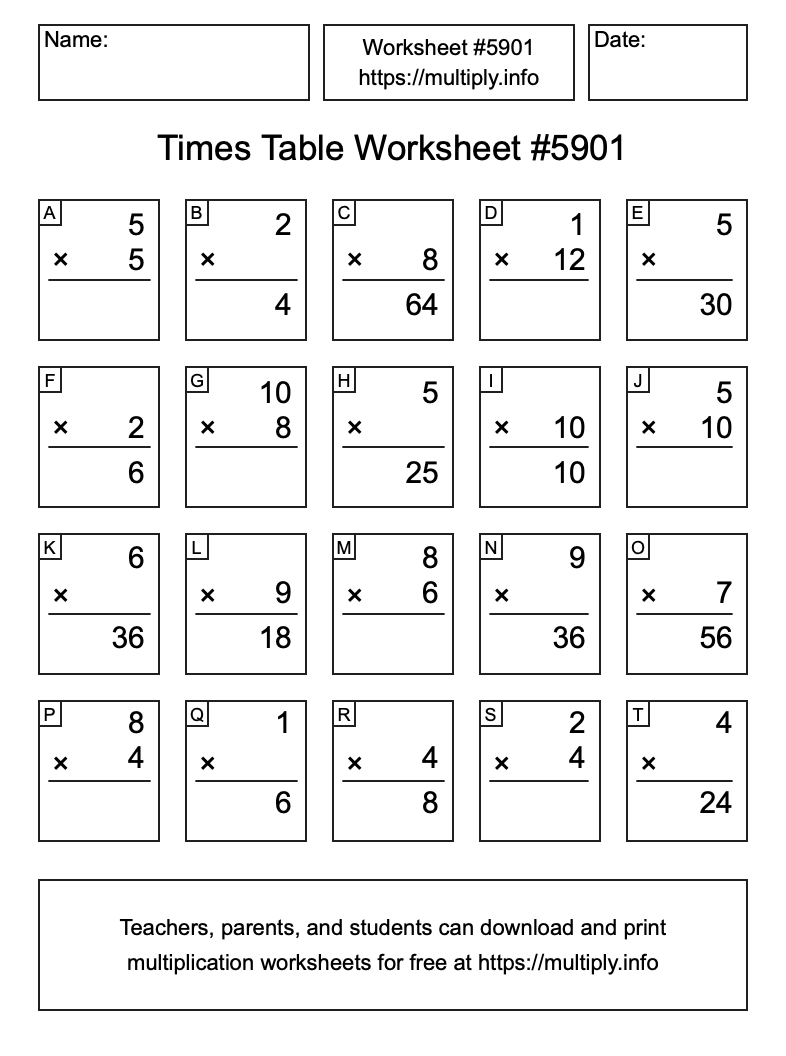 Times Table Worksheet #5901