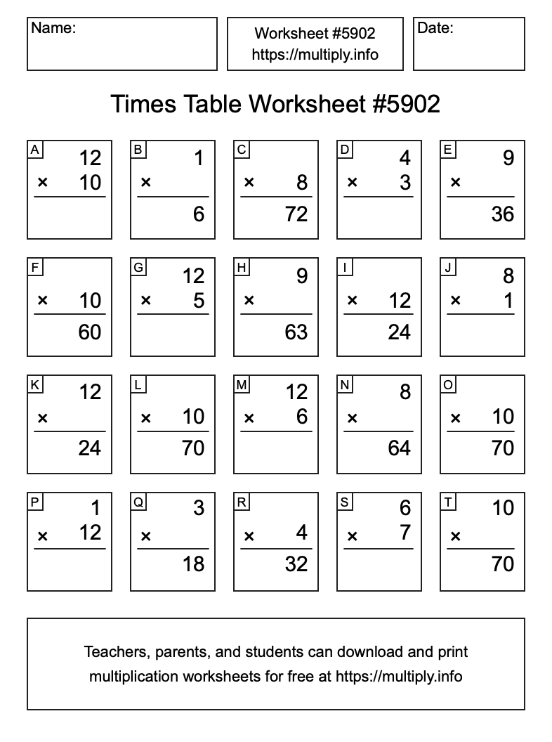 Times Table Worksheet #5902