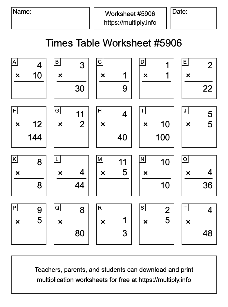 Times Table Worksheet #5906