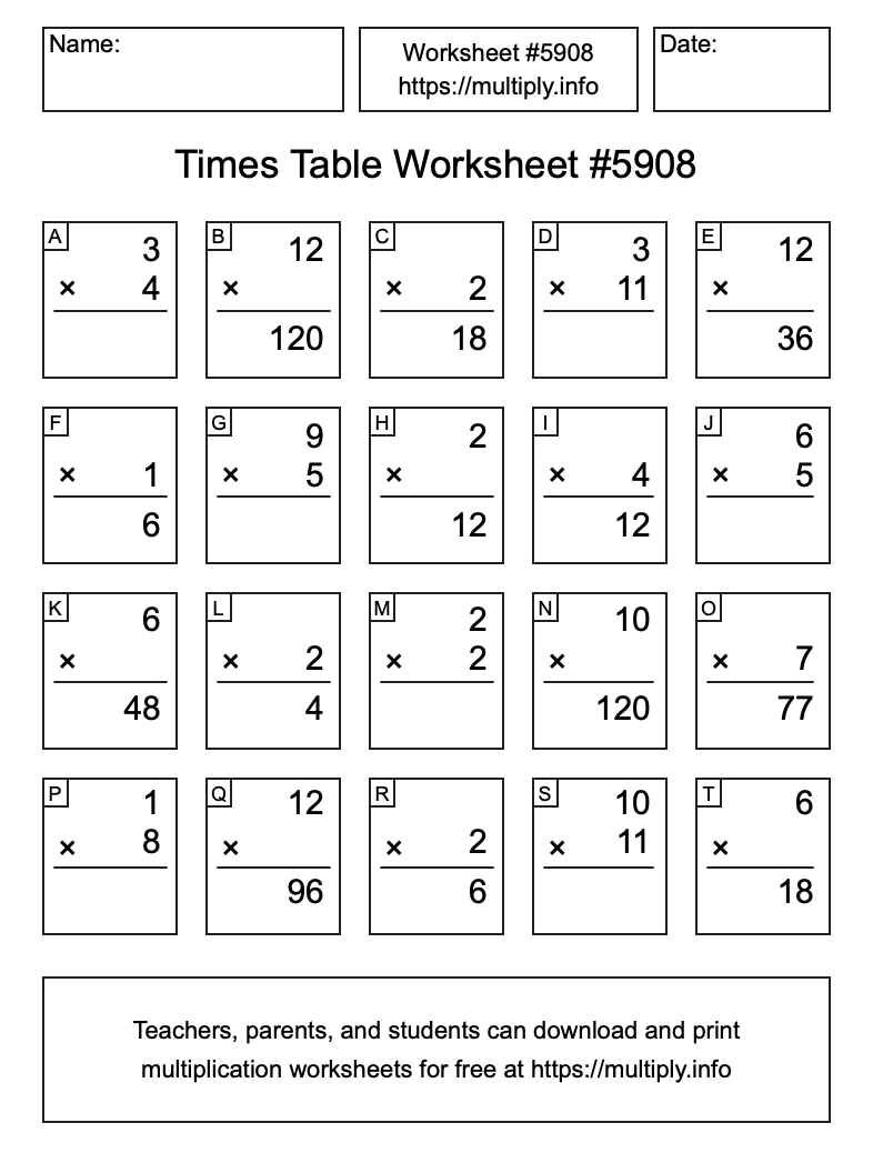 Times Table Worksheet #5908