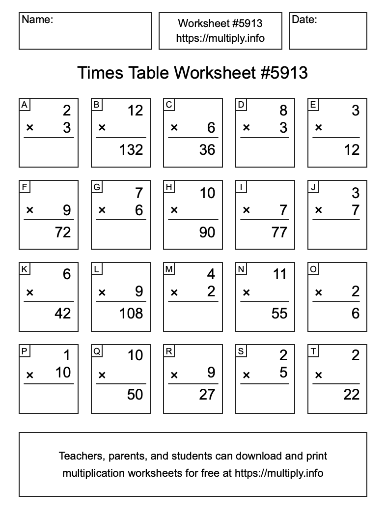 Times Table Worksheet #5913
