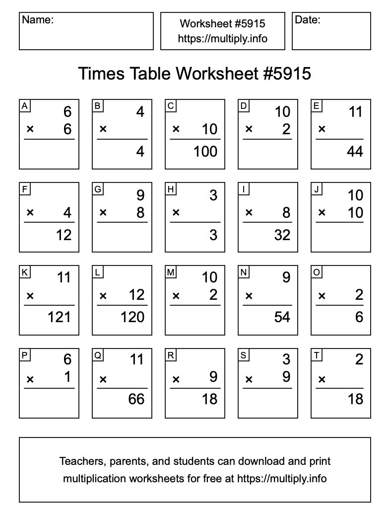 Times Table Worksheet #5915