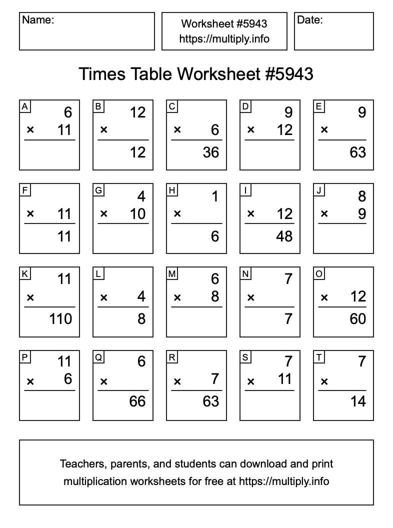 Times Table Worksheet #5943