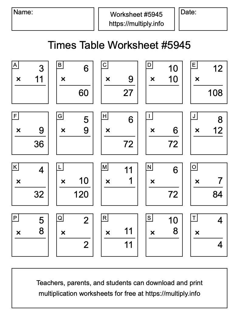 Times Table Worksheet #5945
