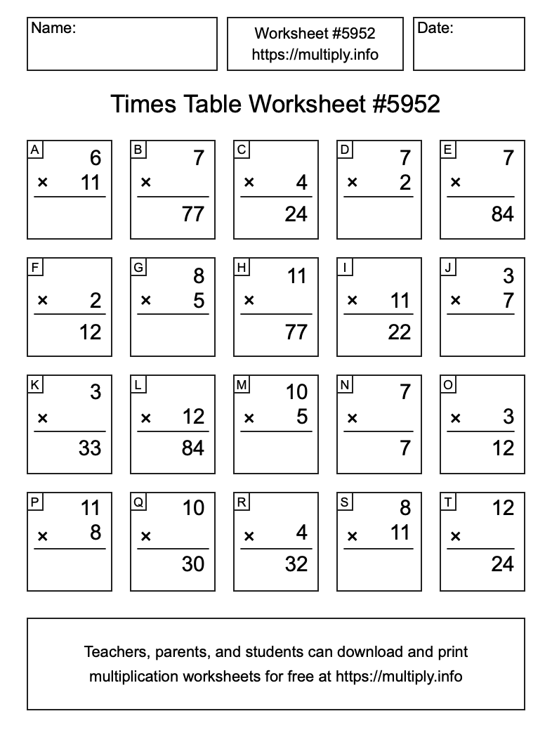Times Table Worksheet #5952