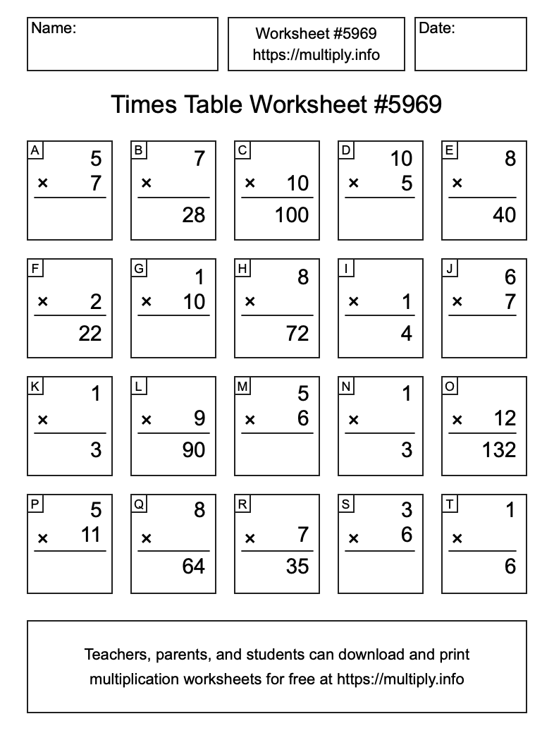 Times Table Worksheet #5969