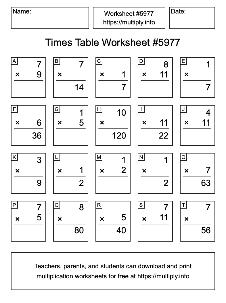 Times Table Worksheet #5977