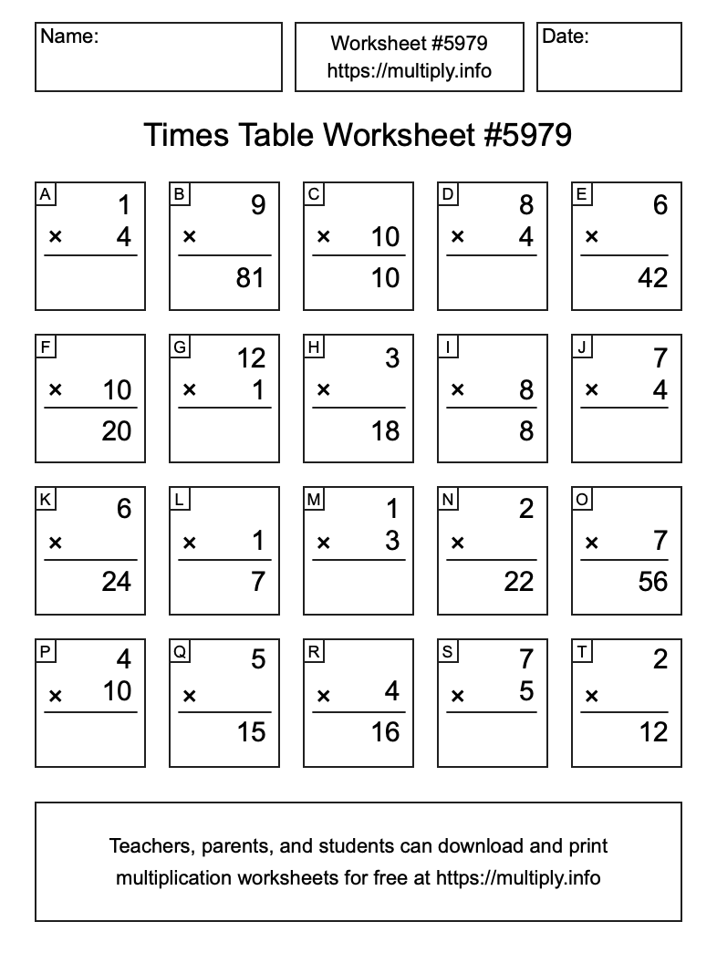 Times Table Worksheet #5979