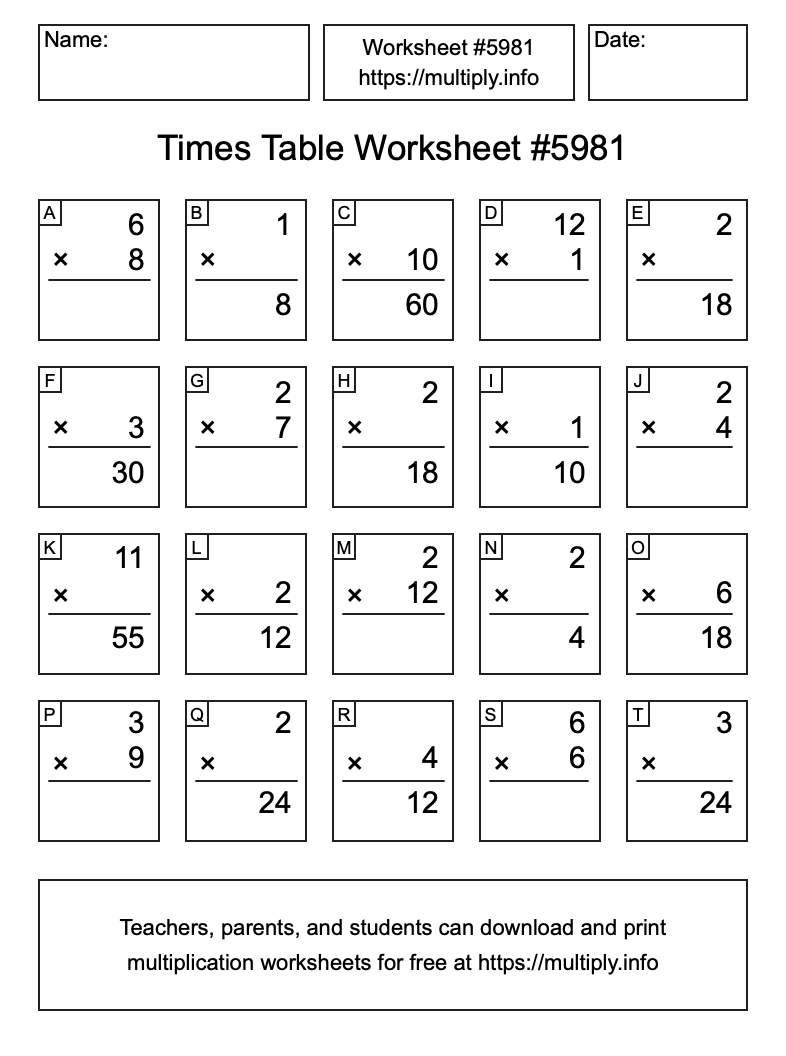 Times Table Worksheet #5981