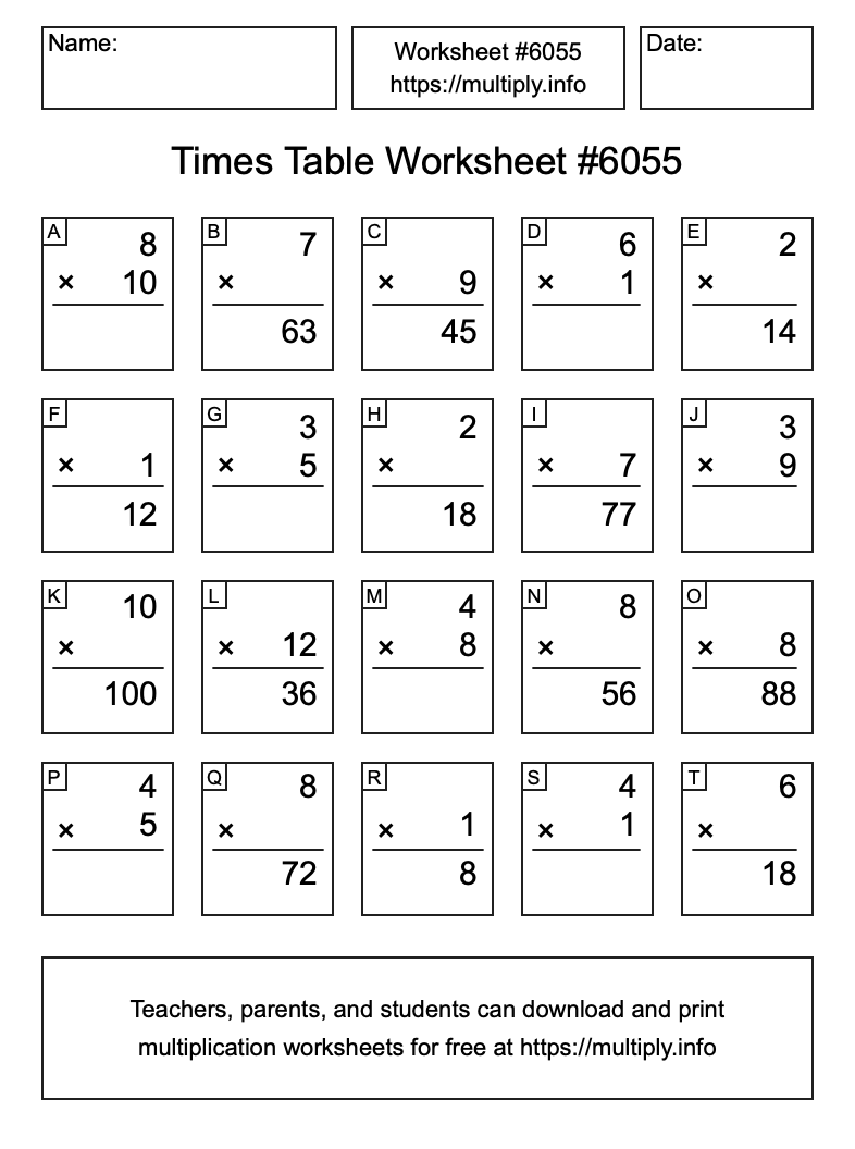 Times Table Worksheet #6055