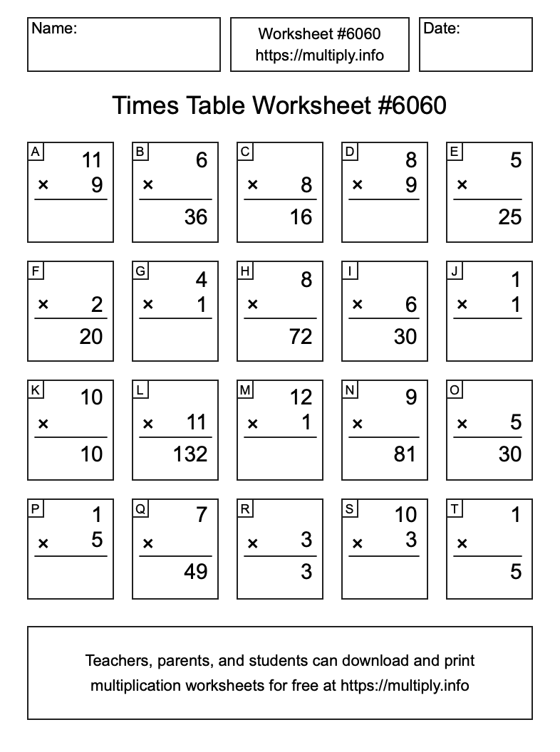 Times Table Worksheet #6060