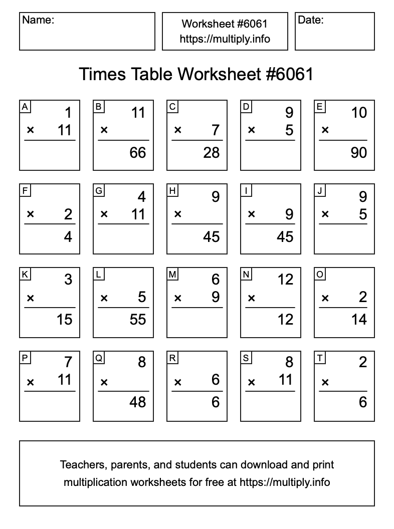 Times Table Worksheet #6061