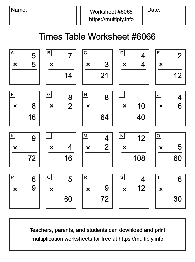 Times Table Worksheet #6066