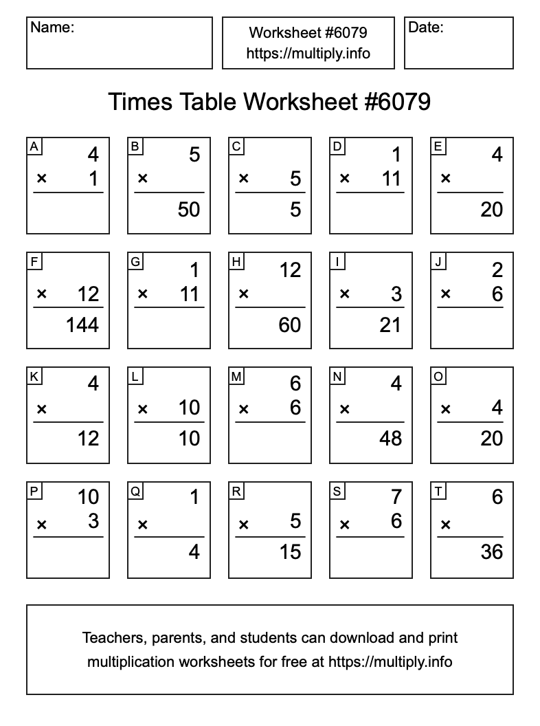 Times Table Worksheet #6079