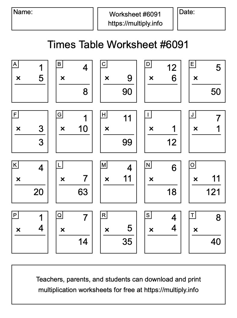 Times Table Worksheet #6091