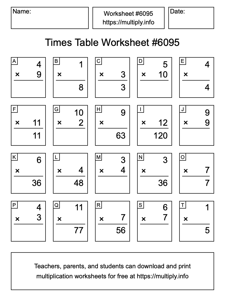 Times Table Worksheet #6095