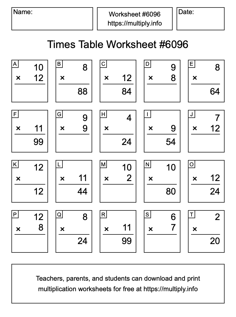 Times Table Worksheet #6096