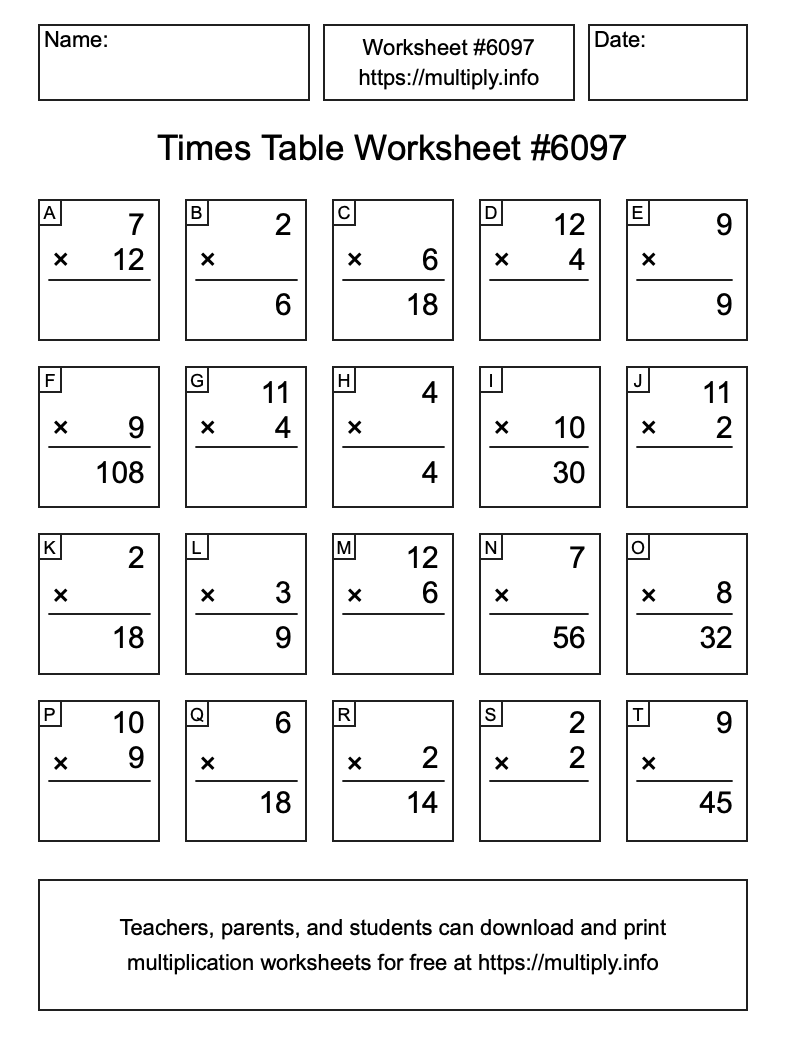 Times Table Worksheet #6097