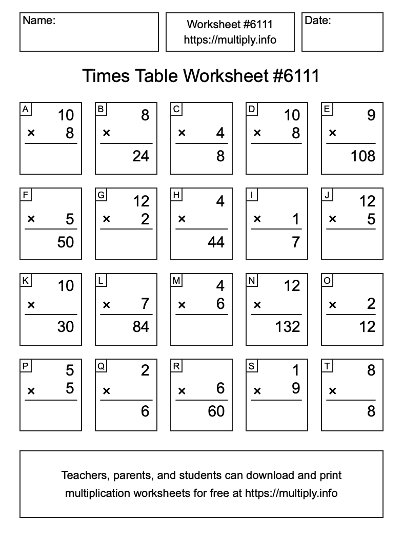 Times Table Worksheet #6111