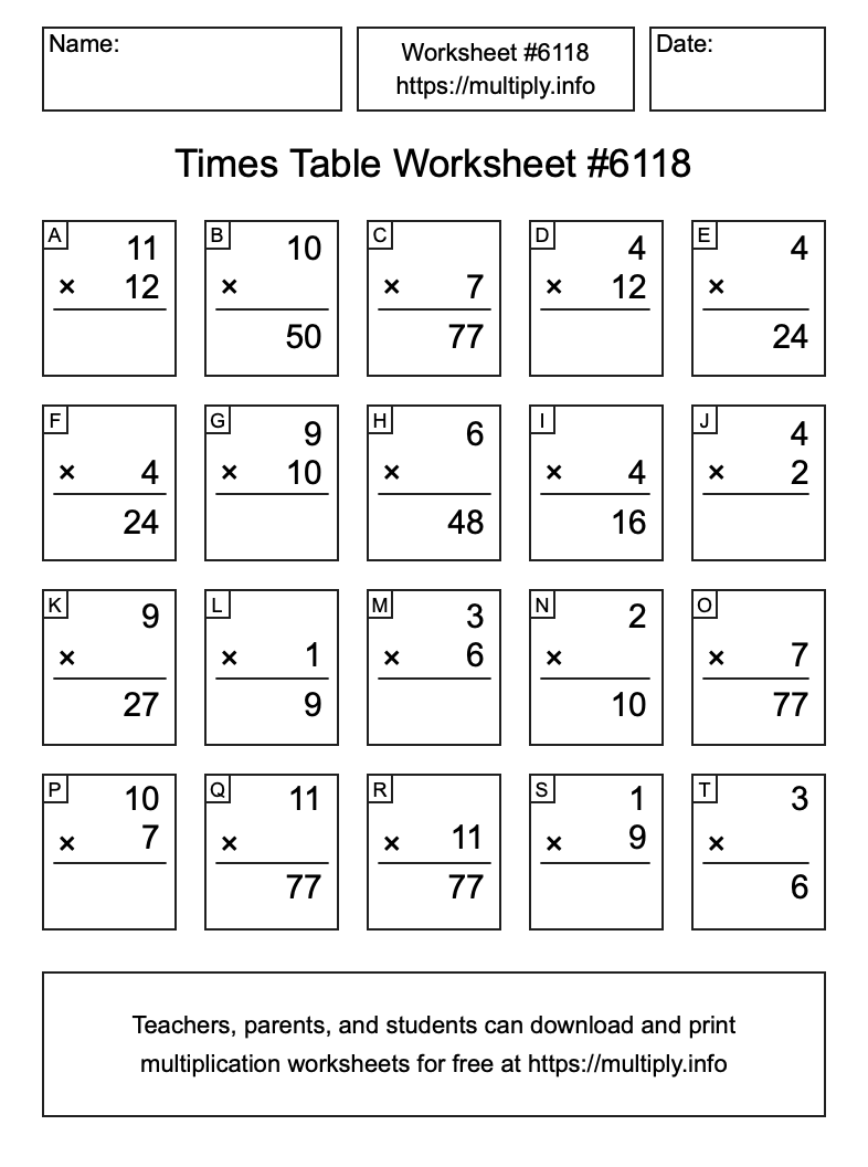 Times Table Worksheet #6118