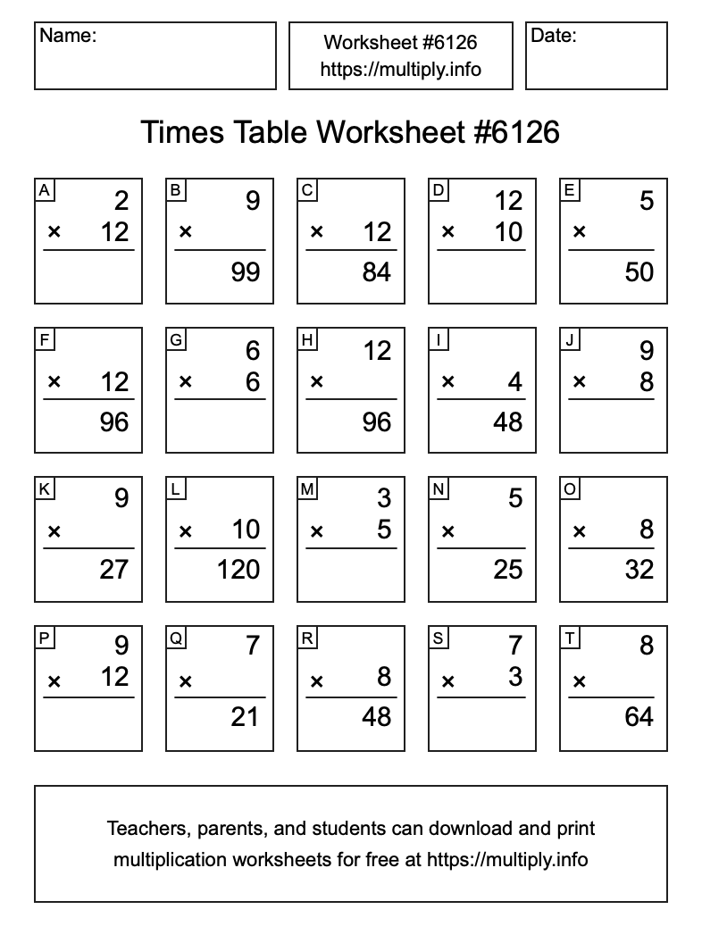Times Table Worksheet #6126