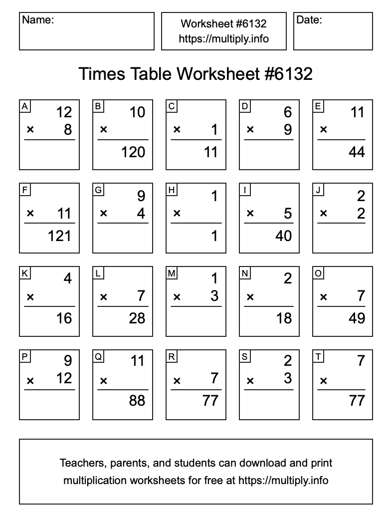 Times Table Worksheet #6132