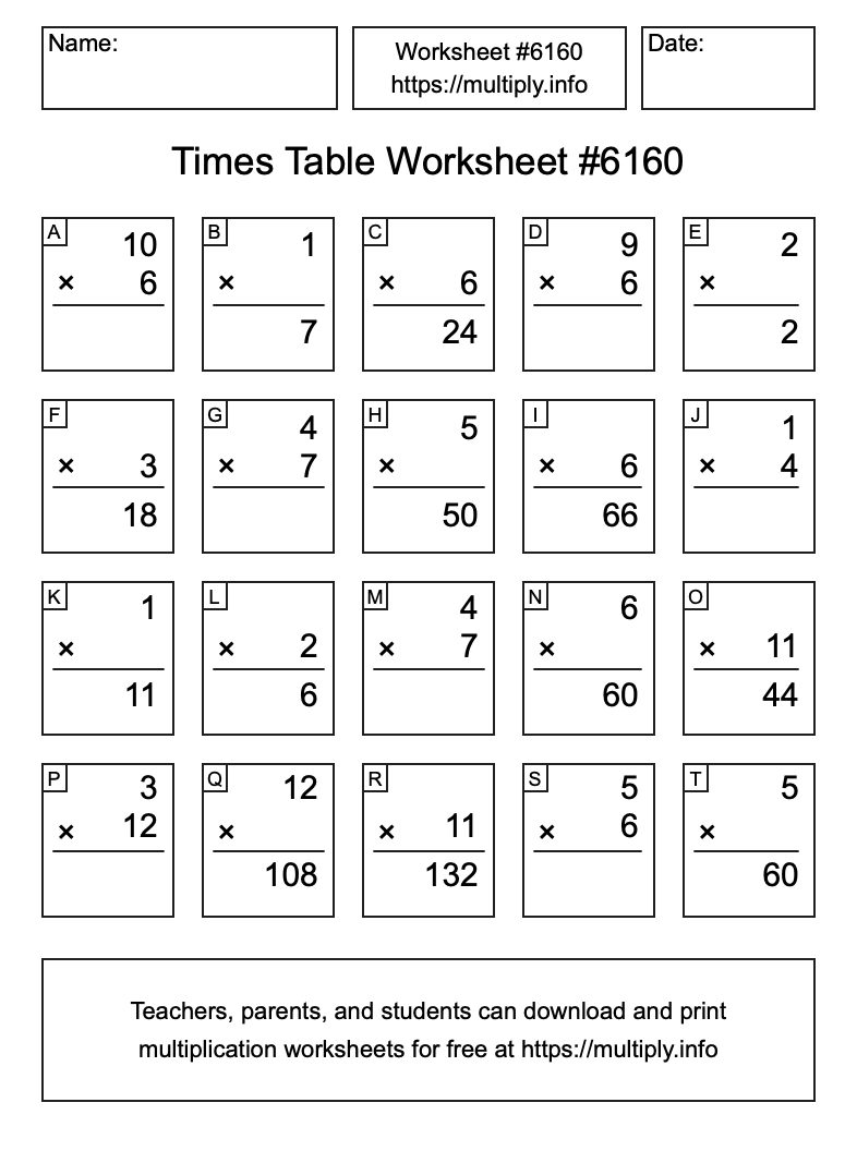 Times Table Worksheet #6160