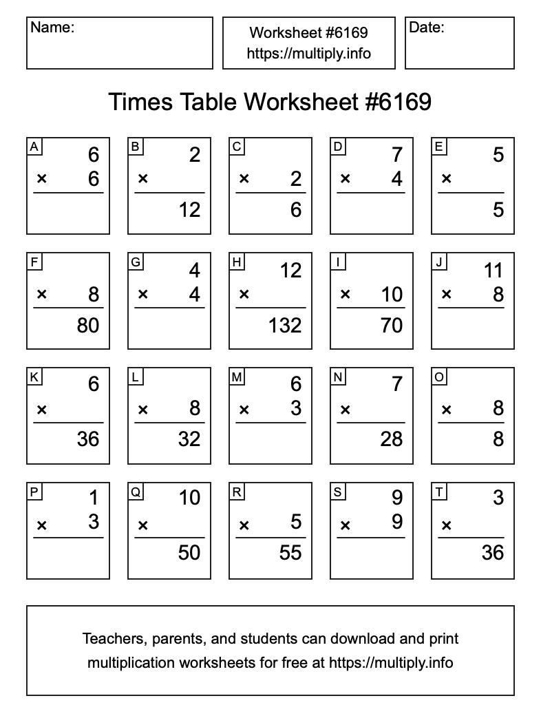 Times Table Worksheet #6169