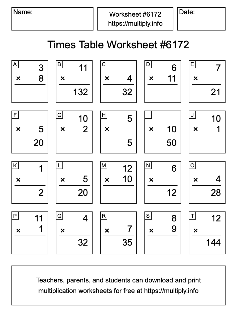 Times Table Worksheet #6172