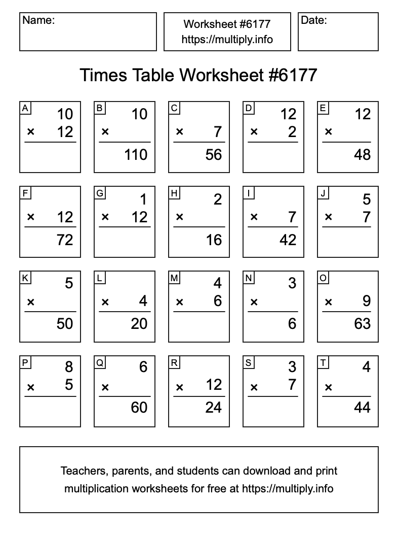 Times Table Worksheet #6177